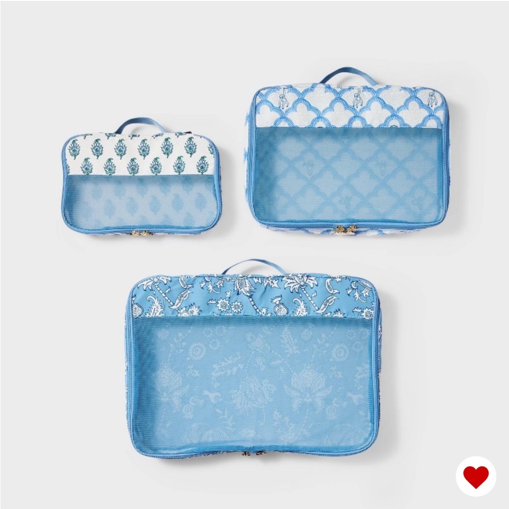 Roller Rabbit Light Blue Floral Packing Cube Set